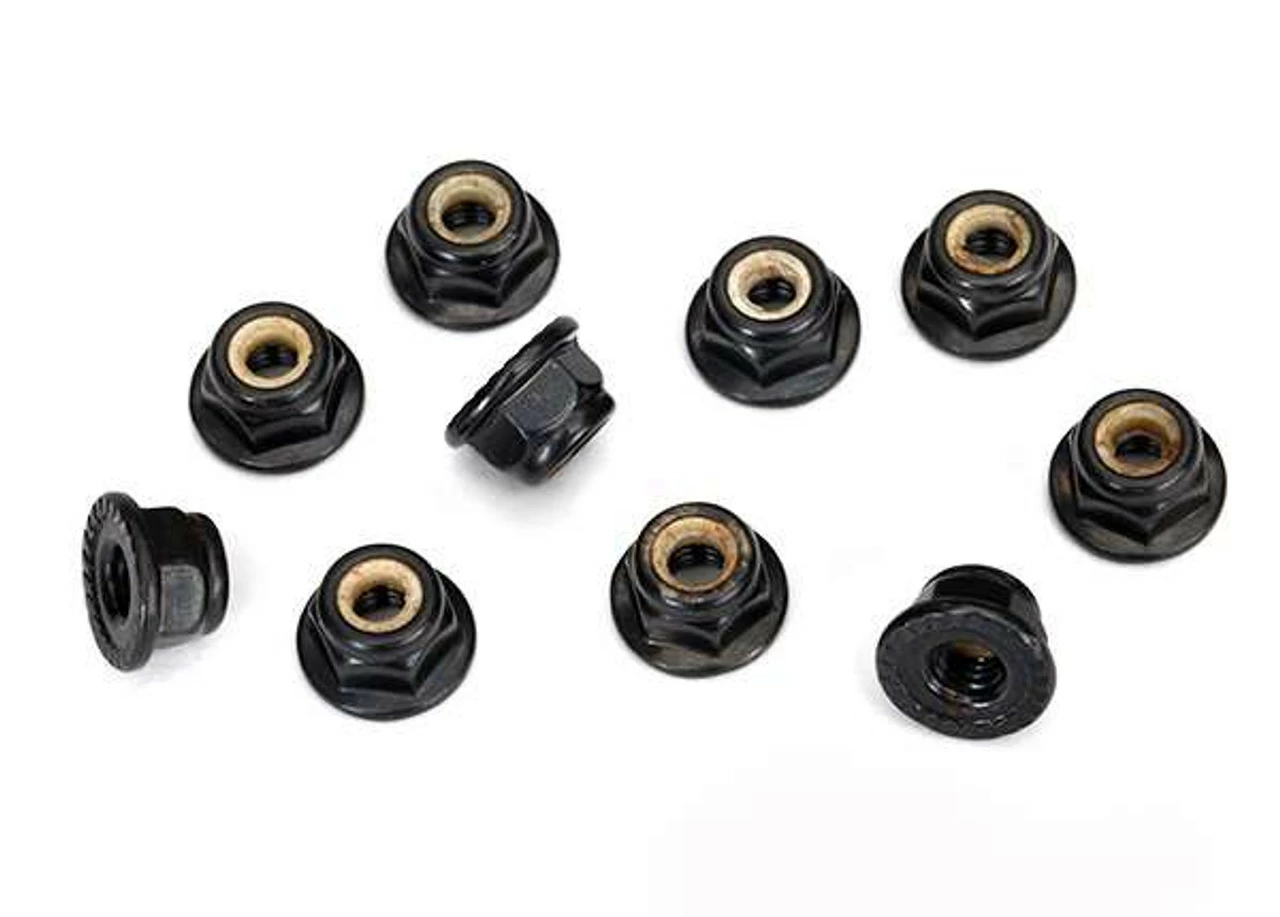 Traxxas 4-Tec 2.0 & TRX-4 Black 4mm Flanged Serrated Nylon Locking Nuts (10) 3 Traxxas 4-Tec 2.0 & TRX-4 Black 4mm Flanged Serrated Nylon Locking Nuts (10)