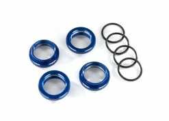 Traxxas GT-Maxx Shocks Blue Aluminum Spring Retainer Adjusters (4) Assembled With O-Rings